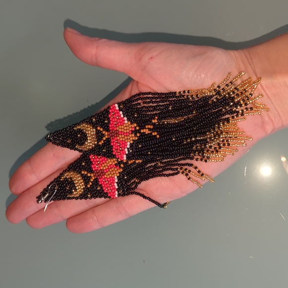 Bohemian Tribal Native American Beaded Colorful Pierced Earrings Butterfly Moon - Picture 10 of 10